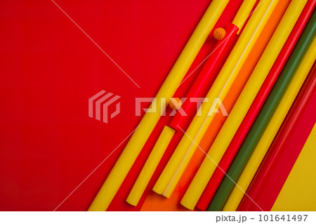 A group of different colored pencils sitting next to each other. AI generative image . A lot of copy space. 101641497