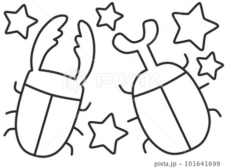 カブトムシとクワガタムシなぬりえのイラスト素材 [101641699] - PIXTA, 画像サイズ:450x334