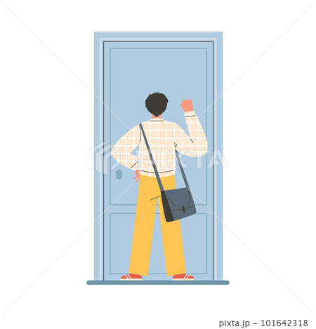 Man knocks on a closed door flat cartoon vector illustration isolated. Man knocks on a closed door flat cartoon vector illustration isolated. 101642318