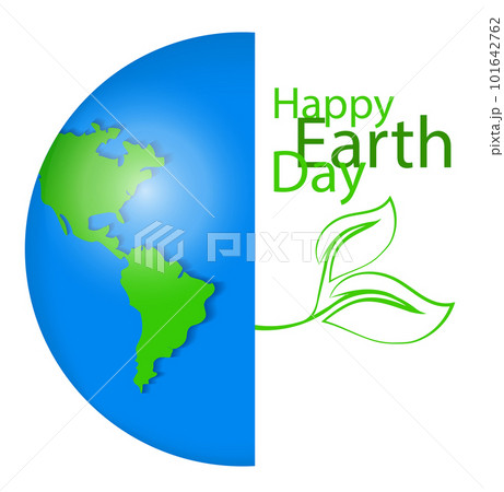Planet earth with map and green leaves, logo or emblem, symbol. Earth day concept, greening the planet, caring for the environment. Ecologically clean planet 101642762
