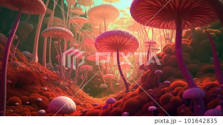 Abstract forest with tall mushrooms and unusual plants Abstract forest with tall mushrooms and unusual plants 101642835