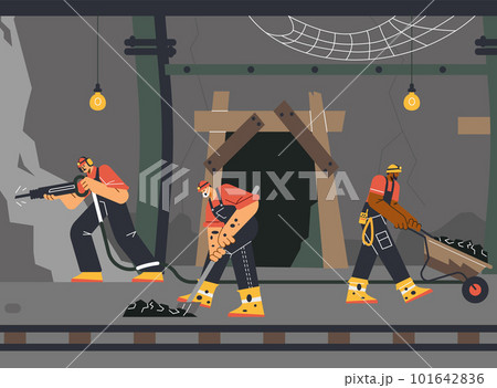 Professional miners extracting minerals underground, flat vector illustration. 101642836