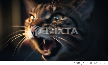 A close up of a cat with its mouth open. AI generative image A close up of a cat with its mouth open. AI generative image 101643205