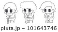 杖をついているおばあさんの線画セットイラスト 101643746