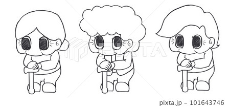 杖をついているおばあさんの線画セットイラスト 101643746