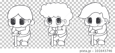 杖をついているおばあさんの線画セットイラスト 101643746