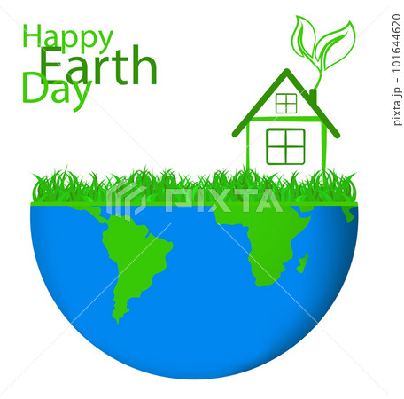 Planet earth with map and green leaves, logo or emblem, symbol. Earth day concept, greening the planet, caring for the environment. Ecologically clean planet 101644620
