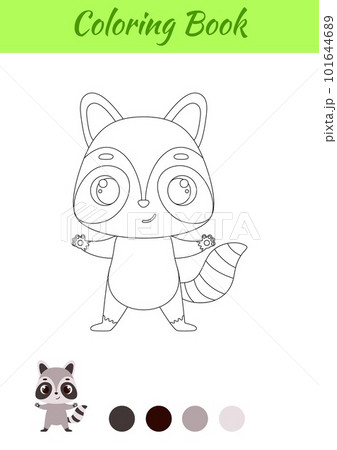 Coloring page happy raccoon. Coloring book for kids. Educational activity for preschool years kids and toddlers with cute animal. Vector stock illustration 101644689
