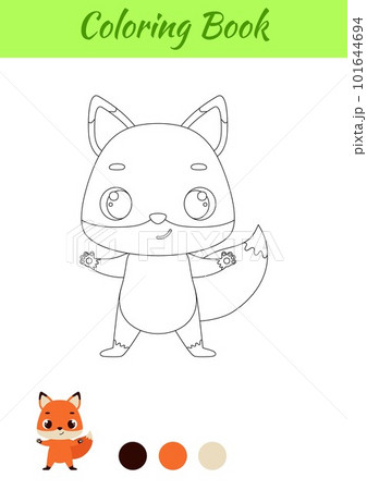 Coloring page happy fox. Coloring book for kids. Educational activity for preschool years kids and toddlers with cute animal. Vector stock illustration 101644694