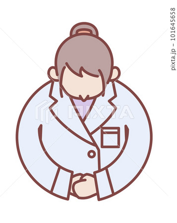 お辞儀をする白衣を着た女性のシンプルなイラスト 101645658