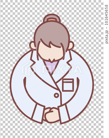 お辞儀をする白衣を着た女性のシンプルなイラスト 101645658