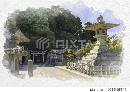 水彩画風 粟嶋神社 鳥居 鳥取県米子市 水彩画風 粟嶋神社 鳥居 鳥取県米子市 101646341