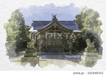 水彩画風　粟嶋神社　拝殿　鳥取県米子市 101646342