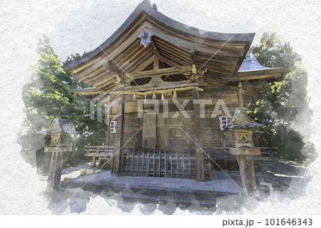 水彩画風　粟嶋神社　拝殿　鳥取県米子市 101646343