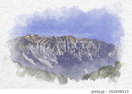 水彩画風 江府町からの大山 鳥取県江府町のイラスト素材 [101646513