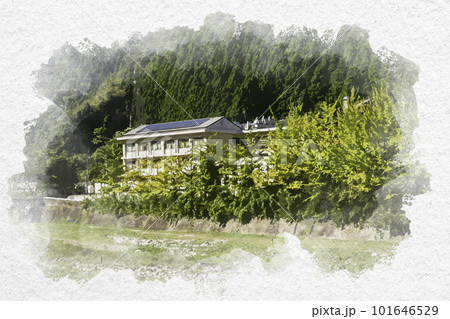 水彩画風　江府町立江府中学校　鳥取県江府町 101646529