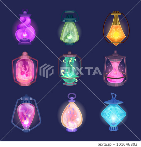 Fantasy lantern. Magical equipment of wizards exact vector game cartoon items Fantasy lantern. Magical equipment of wizards exact vector game cartoon items 101646802