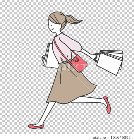提著購物袋跑步的女人 101646893