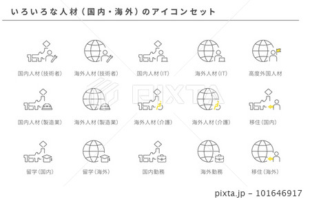 いろいろな人材（国内・海外）のシンプルアイコンセット、ベクター素材 101646917