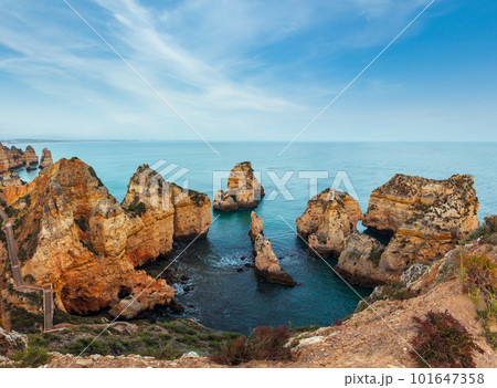 Evening Ponta da Piedade landscape (along coastline of Lagos town, Algarve, Portugal). 101647358