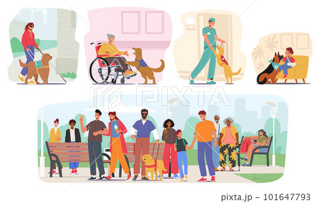 Guide Dogs Offer Support And Independence To Characters With Visual Impairments, Leading Them Through Obstacles Guide Dogs Offer Support And Independence To Characters With Visual Impairments, Leading Them Through Obstacles 101647793