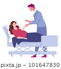 Pregnant Woman Laying in Hospital Ward Bed, Husband or Doctor Holding Hand. Flat character vector illustration. 101647830