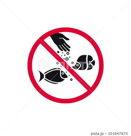 Do not feed fish prohibited sign, forbidden modern round sticker, vector illustration 101647873