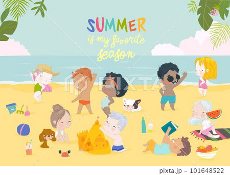 Kids sunbath swimming in the Sea at Summer Children s Camp on Sea Beach Shores 101648522