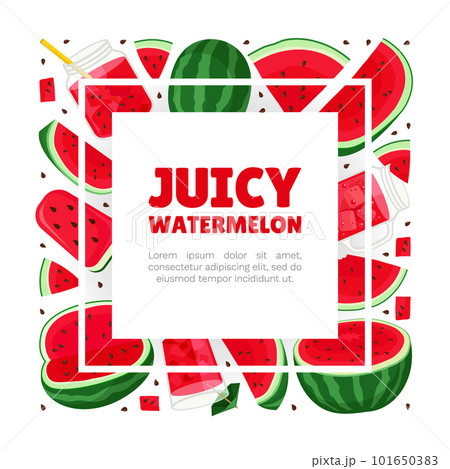Fresh Watermelon Banner Design with Juicy Red Fruit Vector Template Fresh Watermelon Banner Design with Juicy Red Fruit Vector Template 101650383
