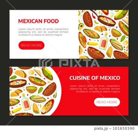 Traditional Mexican Food Banner Design with Different Served Dish Vector Template 101650390