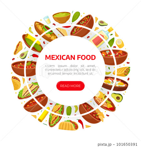 Traditional Mexican Food Banner Design with Different Served Dish Vector Template 101650391