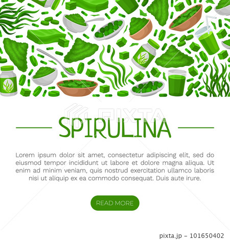 Seaweed Spirulina Banner Design with Green Superfood Vector Template 101650402