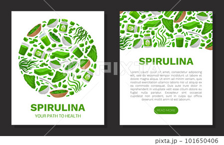 Seaweed Spirulina Banner Design with Green Superfood Vector Template 101650406