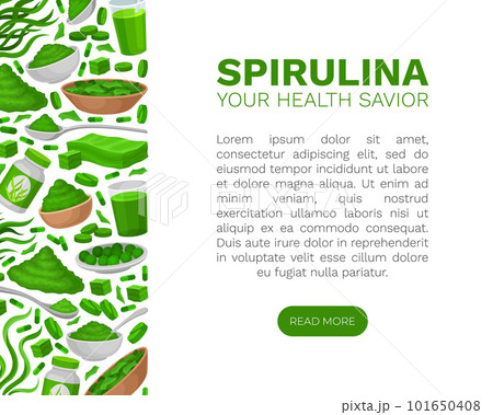 Seaweed Spirulina Banner Design with Green Superfood Vector Template 101650408