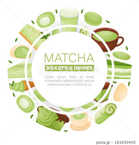 Matcha Food and Drink Banner Design with Tasty Dessert Vector Template Matcha Food and Drink Banner Design with Tasty Dessert Vector Template 101650450