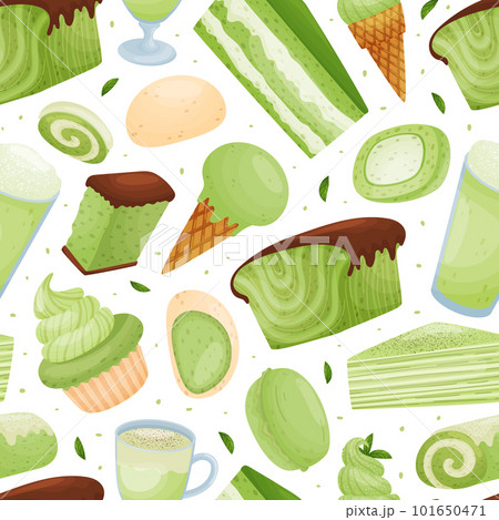 Matcha Food and Drink Seamless Pattern Design...のイラスト素材 [101650471] - PIXTA