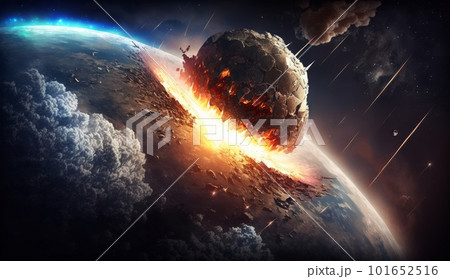 地球に隕石が衝突した瞬間：AI作品のイラスト素材 [101652516] - PIXTA