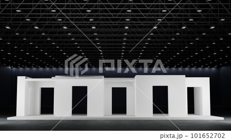 White mockup booth exhibition stand display event trade fair show in exhibition hall, 3D rendering. 101652702