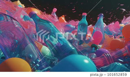 Plastic pollution abstract background. Global waste managment, recycling concept. Generative AI 101652859
