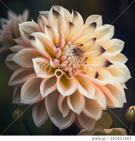 Delicate white dahlia flower on black background. Generative AI 101652863