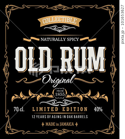 Craft vintage rum label, alcohol drink retro old frame, vector background. Jamaica rum aged in oak barrel, original premium alcohol drink bottle etiquette for limited edition old rum Craft vintage rum label, alcohol drink retro old frame, vector background. Jamaica rum aged in oak barrel, original premium alcohol drink bottle etiquette for limited edition old rum 101653627