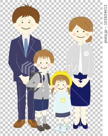 幼稚園の入園式と小学校の入学式の家族 101654013
