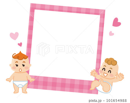 裸の赤ちゃんとフォトフレームのイラストセット 101654988