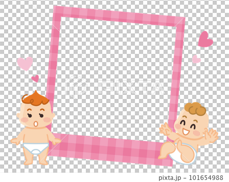 裸の赤ちゃんとフォトフレームのイラストセット 101654988