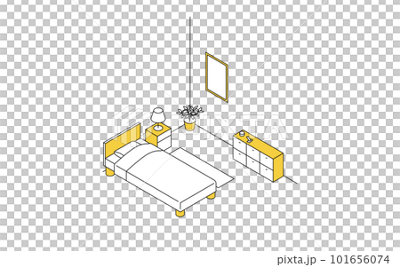 Finding a room for rent: bedroom, bed and bedside lighting simple isometric Finding a room for rent: bedroom, bed and bedside lighting simple isometric 101656074