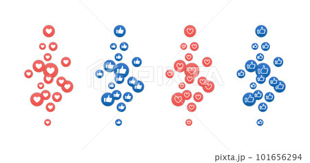 Flying like icon set social media. Thumb up 3d reaction emoji network comment vector logo love Flying like icon set social media. Thumb up 3d reaction emoji network comment vector logo love 101656294