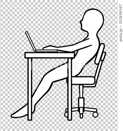 姿勢が悪くなる座り方でパソコンの仕事をする人、仙骨座りの人 姿勢が悪くなる座り方でパソコンの仕事をする人、仙骨座りの人 101656347