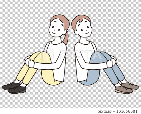 一對年輕夫婦坐著的插圖素材 101656681