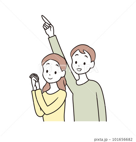 喜ぶ女性と指差しをしている男性のイラスト素材 101656682