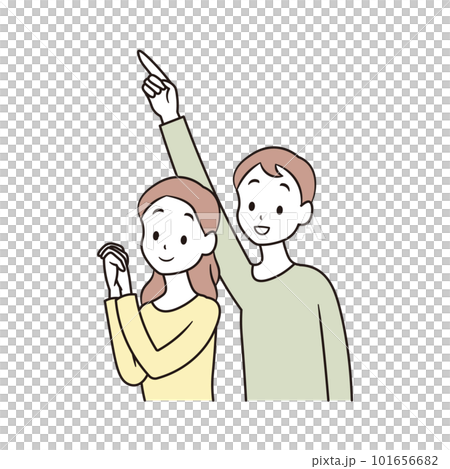 Illustration material of a happy woman and a man pointing Illustration material of a happy woman and a man pointing 101656682